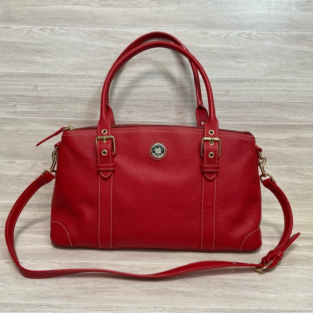 VTG DOONEY & BOURKE / Red Large Domed Top Handle Satchel Pebble Leather